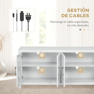 Mueble TV de Salón Mesa para Televisores de hasta 58'' con 4 Puertas de Vidrio Templado Estantes Ajustables y 4 Orificios para Cables para Dormitorio 130x35x60 cm Blanco