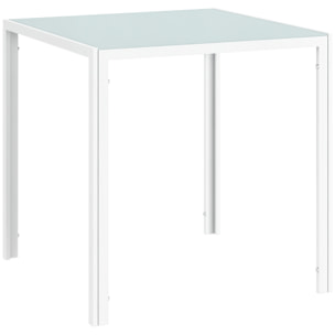 HOMCOM Mesa de Comedor de Cristal, Mesa Cuadrada para 4 Personas con Patas de Metal, para Cocina, Salón, 75x75x75 cm, Blanco