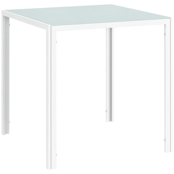 HOMCOM Mesa de Comedor de Cristal, Mesa Cuadrada para 4 Personas con Patas de Metal, para Cocina, Salón, 75x75x75 cm, Blanco
