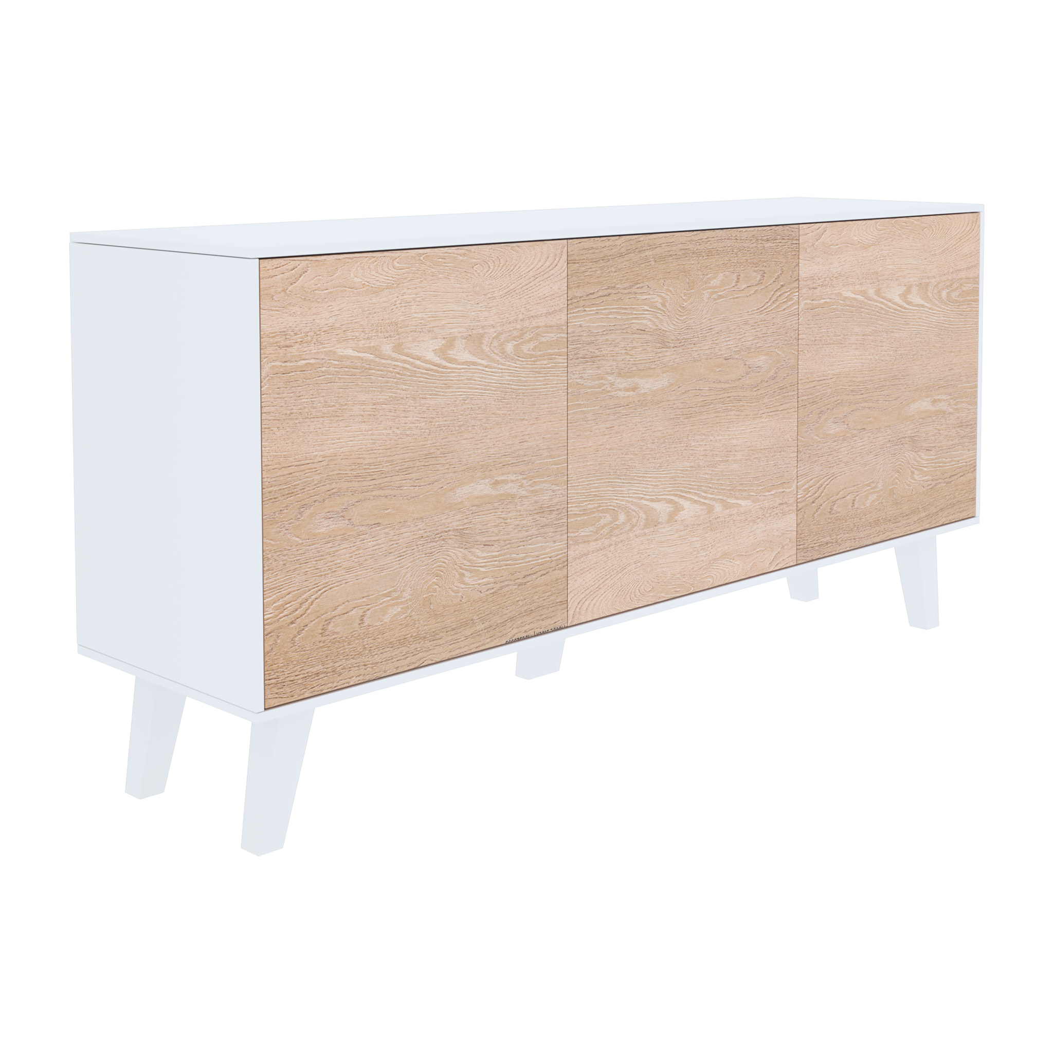 Credenza Gijòn Mobile Mobiletto Soggiorno Salotto Ingresso Sala da Pranzo 3 Ante 154 x 41 x 75 cm Colore Bianco Lucido Rovere Chiaro