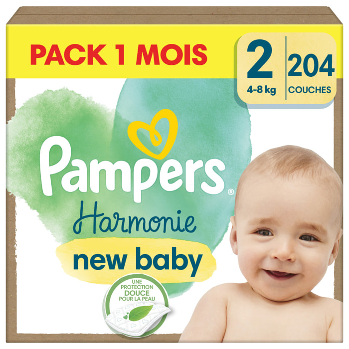 204 Couches Harmonie Taille 2 (4kg - 8kg) - Pampers