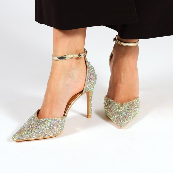 Sandali in simil pelle ricoperti di strass con tacco a spillo