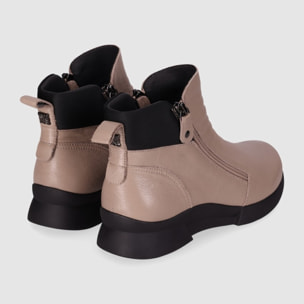 Botines de Piel - Taupe - Tacón: Bajo