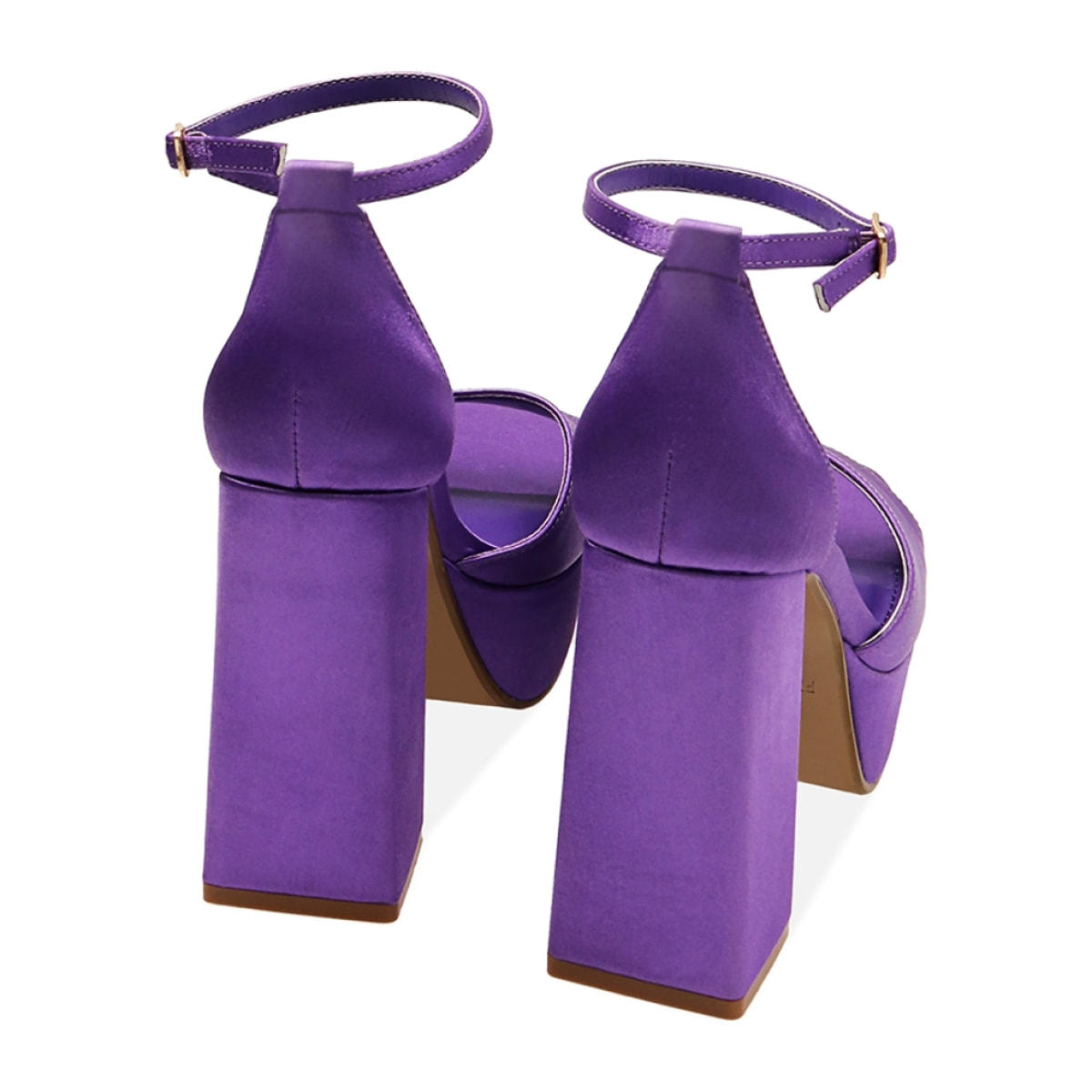 Sandalias de plataforma de raso morado, tacón 10 cm.