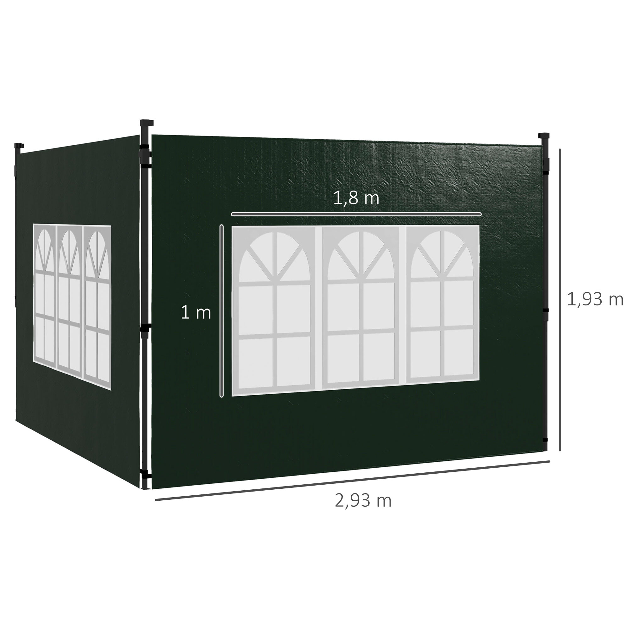 Outsunny Paredes Laterales para Carpa 3x3 m y 3x6 m Juego de 2 Paredes para Cenador con Ventanas 293x193 cm Verde Oscuro