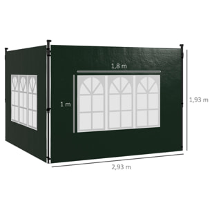 Outsunny Paredes Laterales para Carpa 3x3 m y 3x6 m Juego de 2 Paredes para Cenador con Ventanas 293x193 cm Verde Oscuro