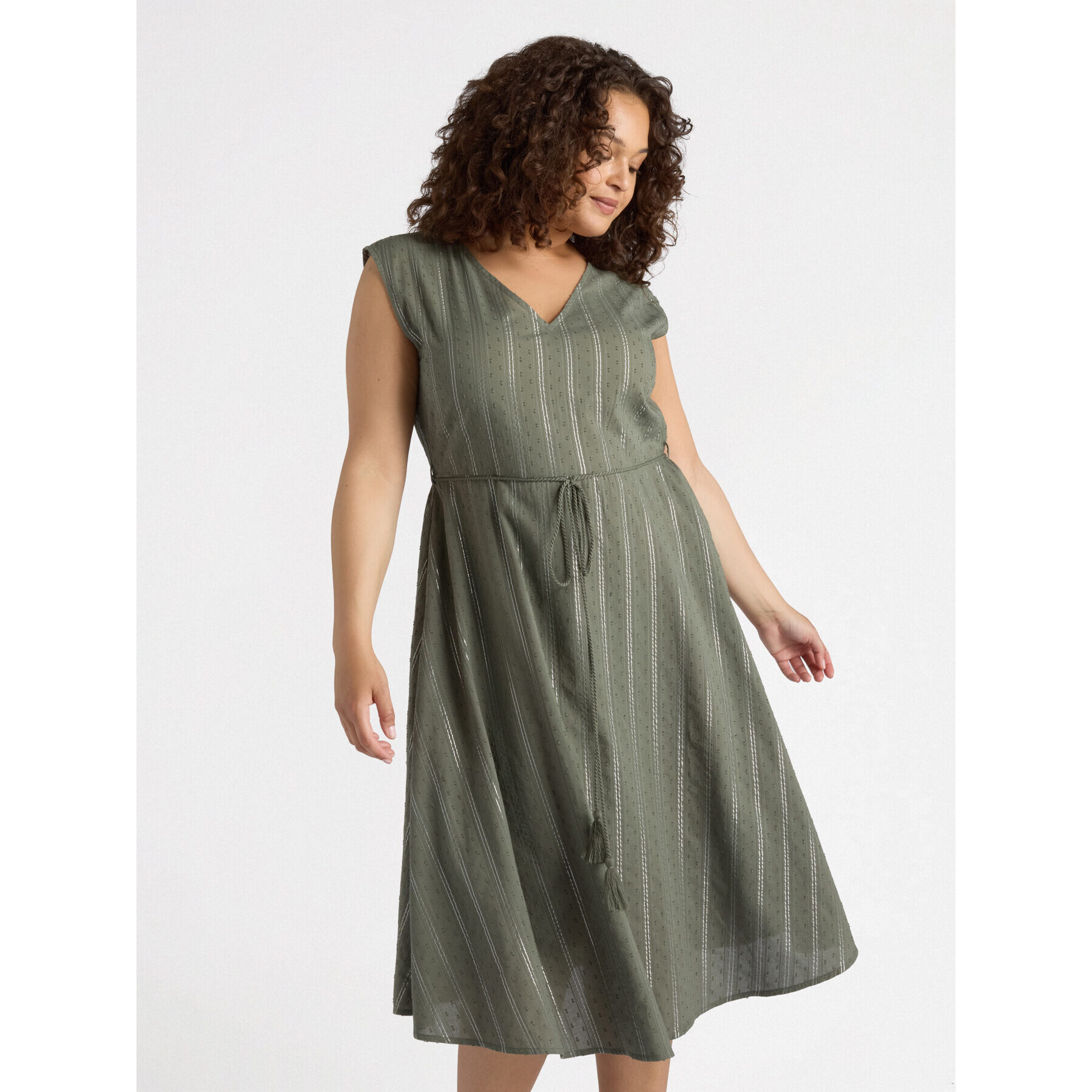Fiorella Rubino - Vestito a righe lurex con lacci - Verde militare