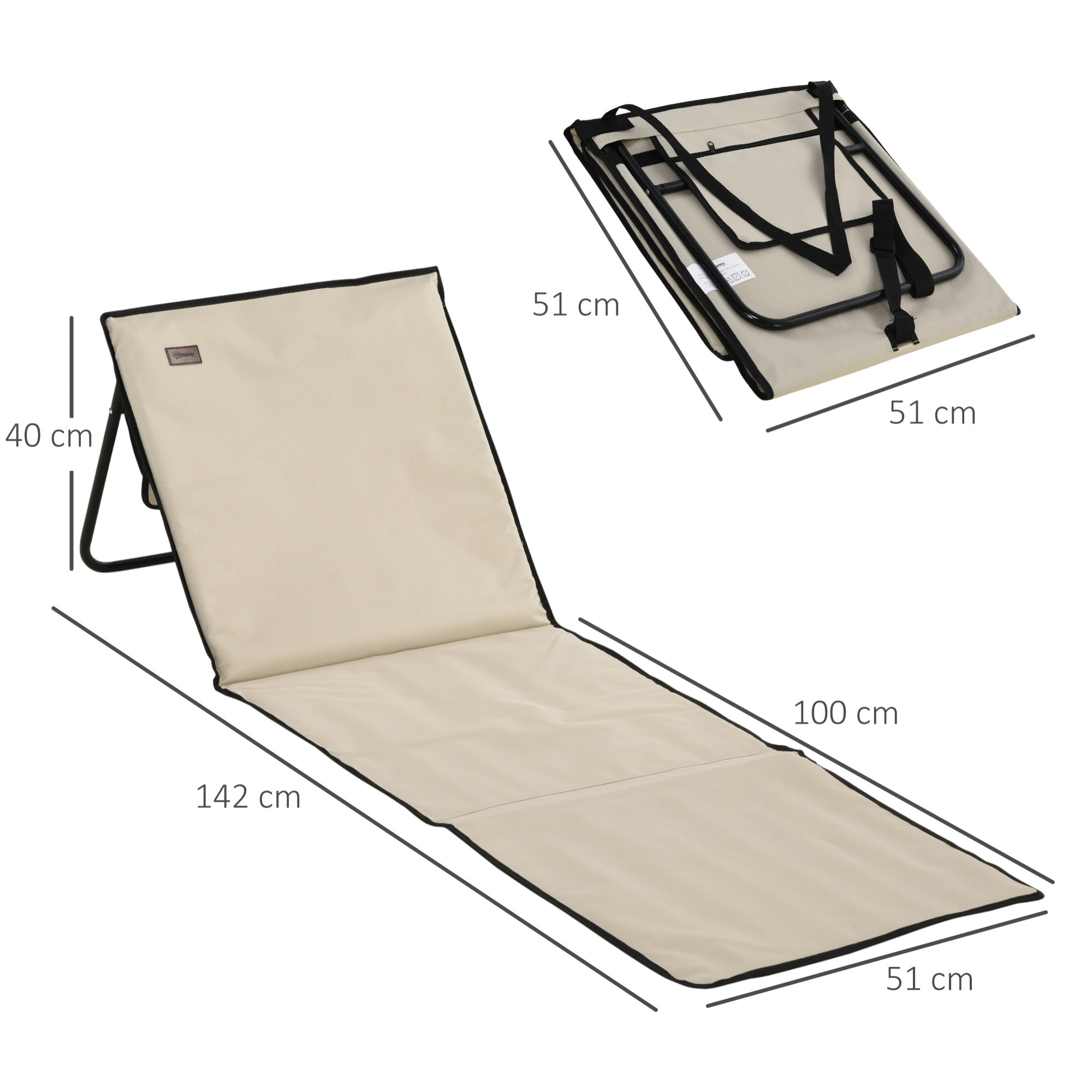 Conjunto de 2 Esterillas de Playa Plegable Esteras Acolchadas con Respaldo Reclinable y Bolsa de Transporte para Jardín Camping 142x51x40 cm Beige