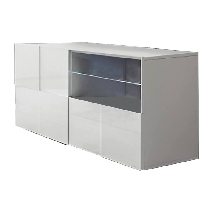 Mobile porta TV Ward, Credenza da soggiorno, Armadio basso per TV, Base parete attrezzata, Made in Italy, 122x43 h57 cm, Bianco lucido