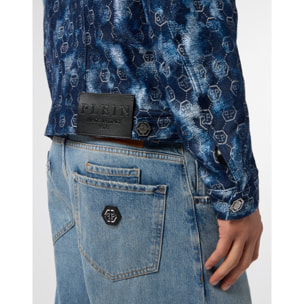 PHILIPP PLEIN Denim Trucker Jacket Jacquard Monogram