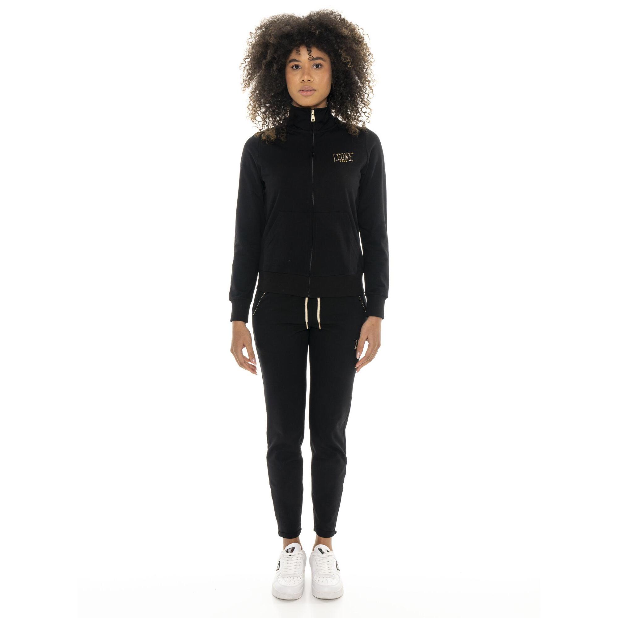 Tuta da donna in cotone non garzato con colletto e zip Leone Chic Gold