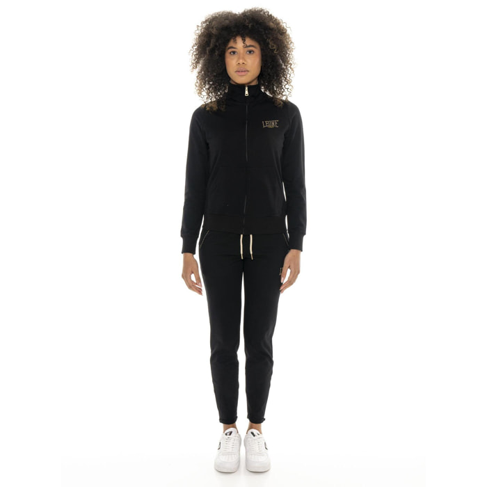 Tuta da donna in cotone non garzato con colletto e zip Leone Chic Gold