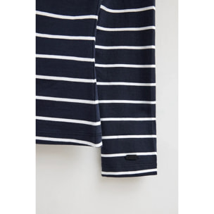 Maglietta a righe blu marino e bianco con collo a barca e logo Polo Club