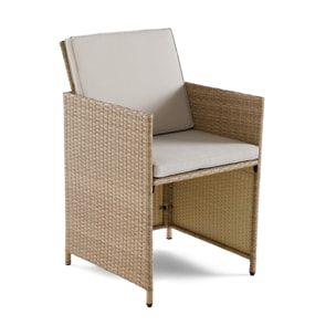 Fira – salon de jardin encastrable en résine tressée beige - 10 places - coussins beige + housse de protection - Beige