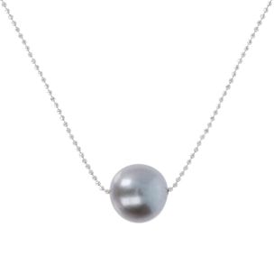 PERLAVIVA - Collana Catena a Palline in Argento 925 placcato Platino con Perla Ming d'Acqua Dolce Grigia Ø 11 mm