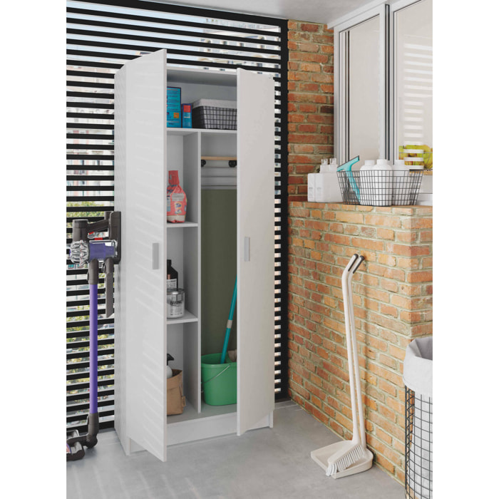 Armadio multiuso 2 ante Abadubidu, Mobile porta scope, Scarpiera con ripiani, Guardaroba porta scarpe, cm73x37h180 cm, Bianco