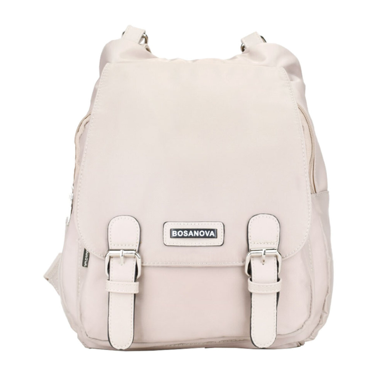Mochila casual beige con solapa y hebillas
