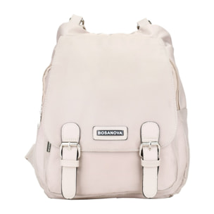 Mochila casual beige con solapa y hebillas
