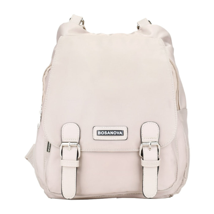 Mochila casual beige con solapa y hebillas