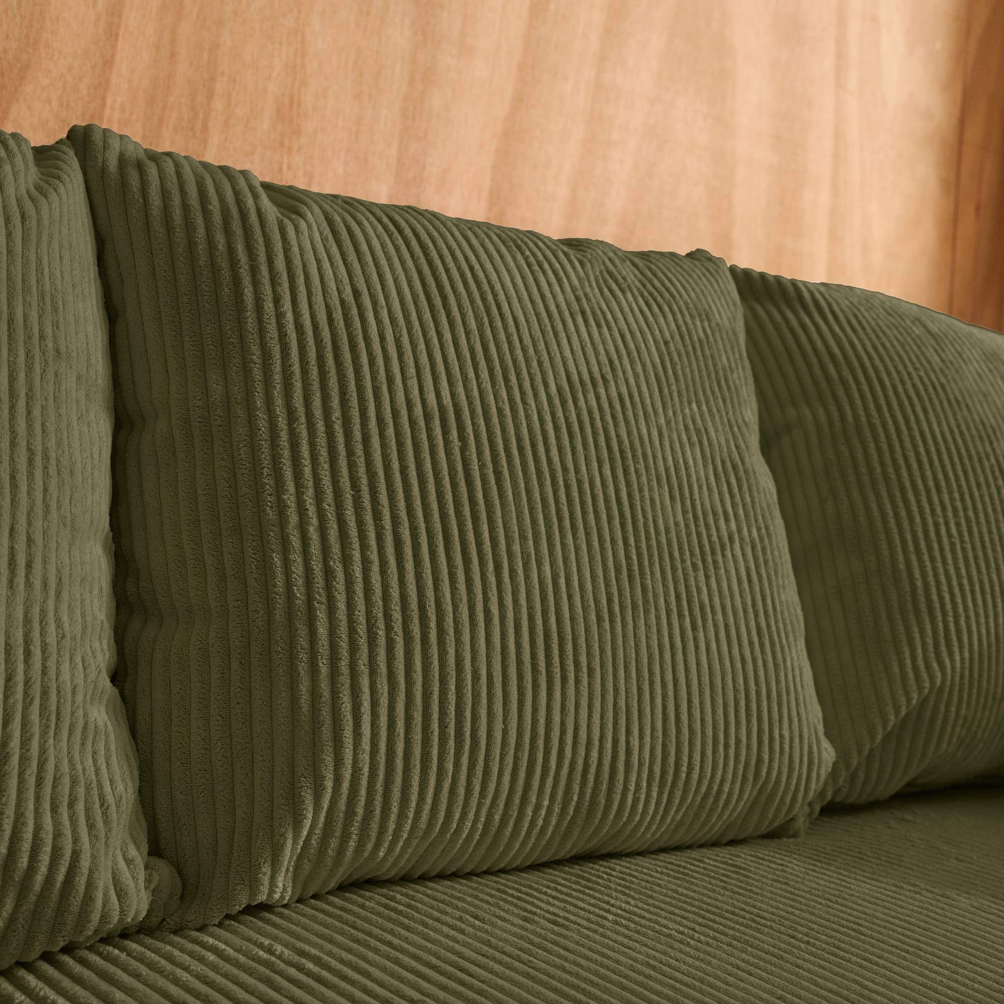 Canapé d'angle convertible réversible 3 places velours côtelé kaki avec coffre de rangement - Almo