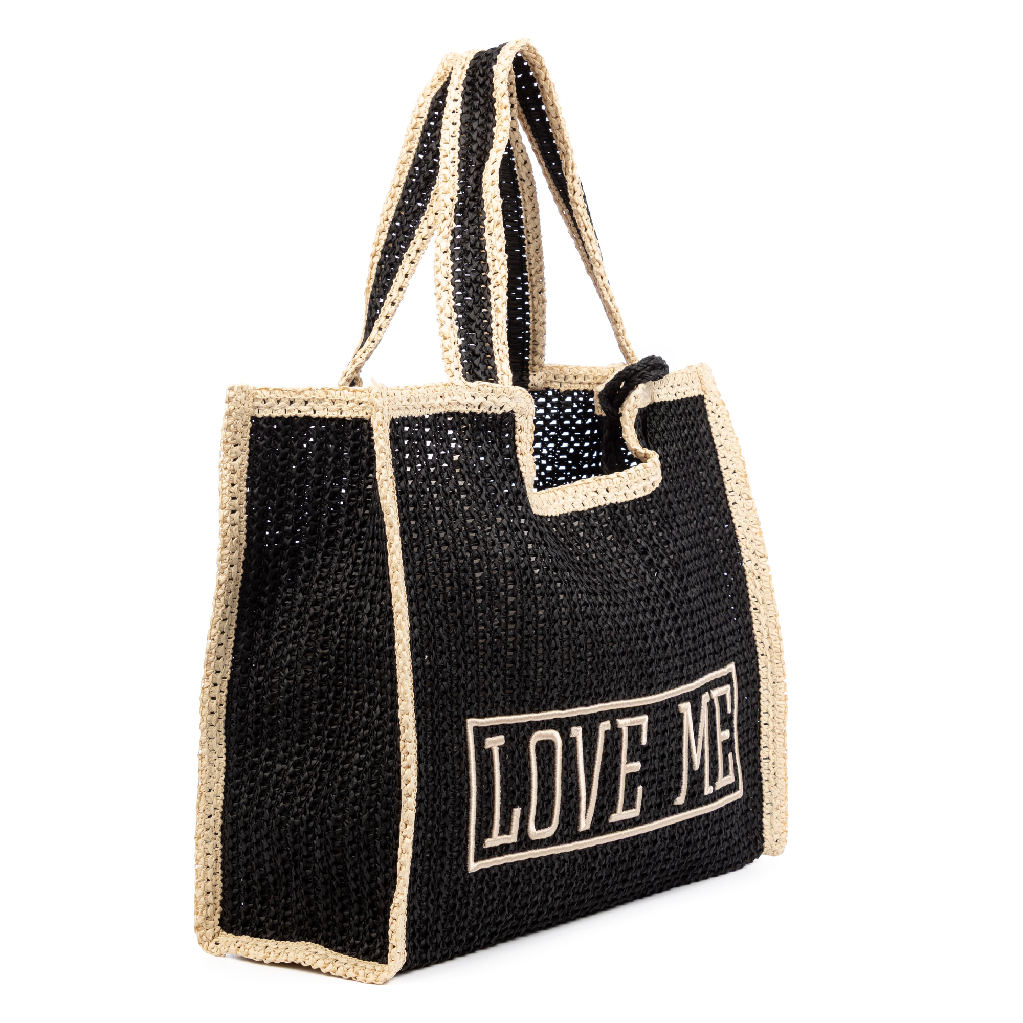 Bergamasco Bolso shopper Mujer. Fabricado en paja trenzada diseño "Love Me".