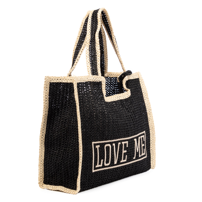 Bergamasco Bolso shopper Mujer. Fabricado en paja trenzada diseño "Love Me".