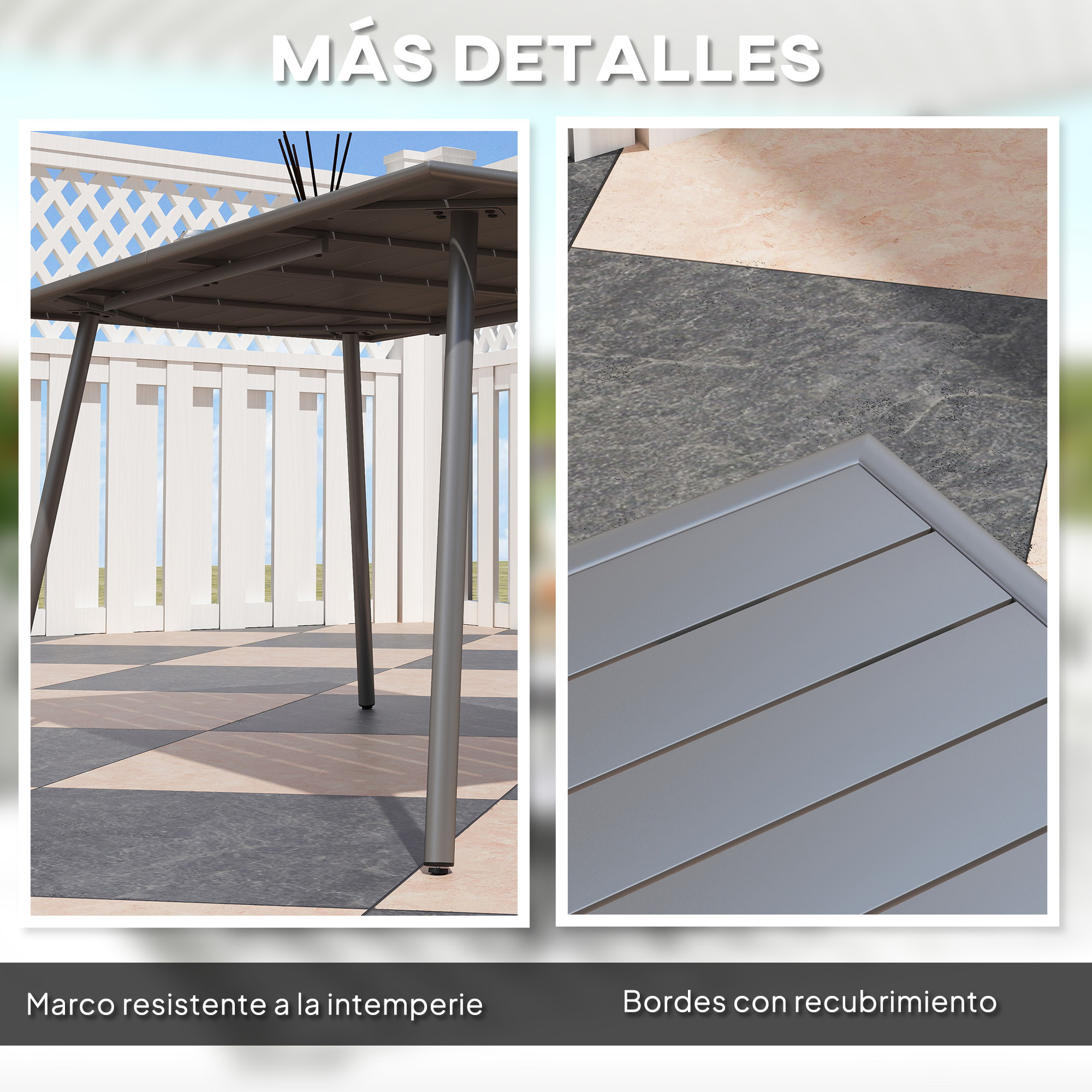 Mesa Jardín Exterior Rectangular de Acero 150x80x74 cm Mesa Terraza Exterior con Diseño en Lamas Resistente a la Intemperie Fácil de Limpiar Gris Oscuro