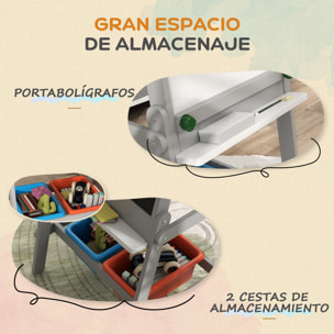 Pizarra Infantil Caballete de Pintura para Niños 3 en 1 Pizarra de Doble Cara con Rollo de Papel Borrador y Cajas de Almacenamiento Gris