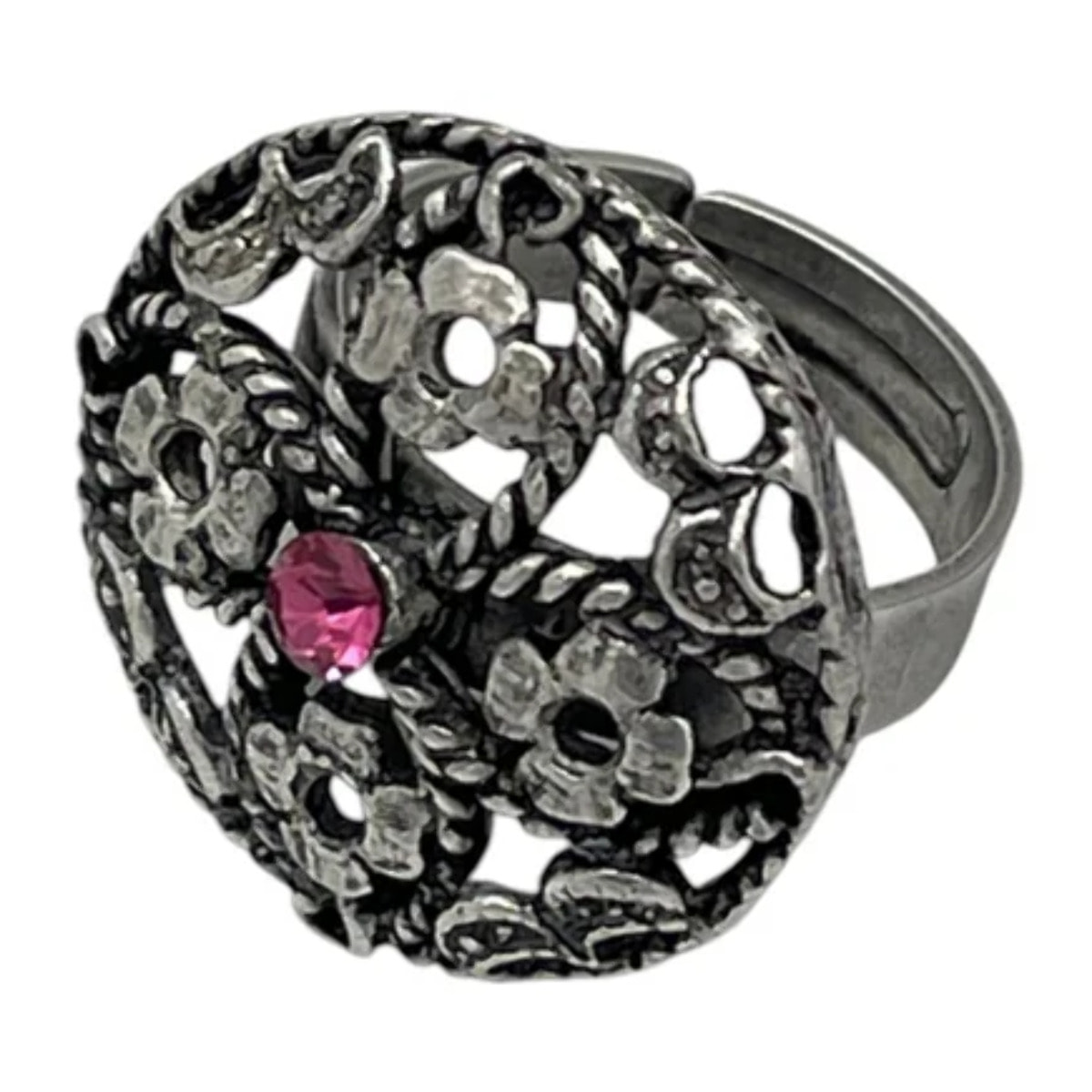 Anillo redondo Vintage con cristal Sw rosa plata 10µ