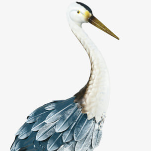 Lot de 2 statues de jardin hérons H. 74/70 cm acier bleu blanc