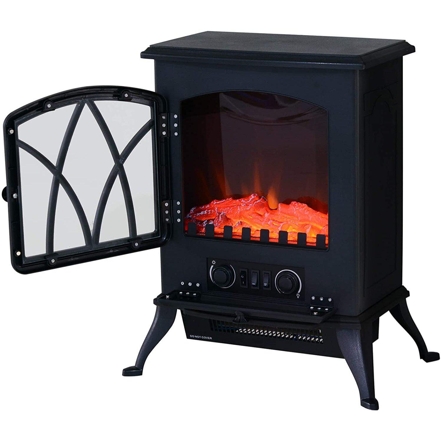 Estufa Eléctrica tipo Chimenea Calefactor de Leña 900W/1800W 41.5x28x54cm Negra