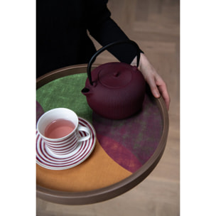 J-Line boîte de 4 tasses et sous-tasses - grès - bordeaux/vert olive - large