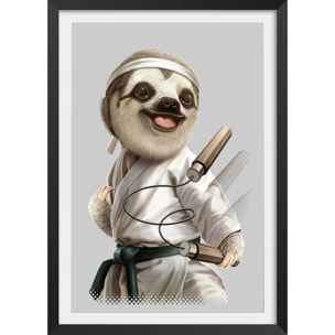 Affiche enfant karaté paresseux  Affiche + cadre en bois - Noir
