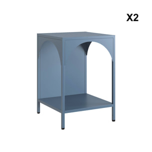 Lot de 2 tables de chevet. tables d'appoint en acier style industriel. bleu pétrole. L 35 x l 35 x H 52cm