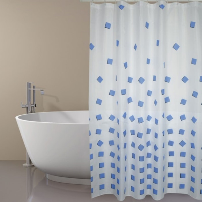 Rideau de douche Polyester THIKA 180x200cm QUALITE PREMIUM Bleu - Anneaux inclus MSV
