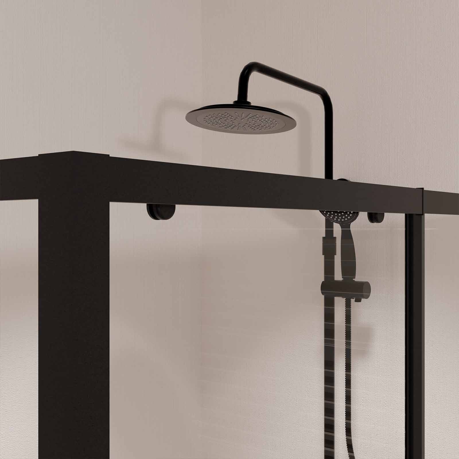 Porte de Douche Coulissante Extensible 100x185cm et Retour Fixe 90cm - Noir - BLACK SLIDE