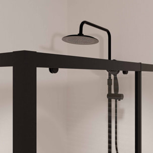 Porte de Douche Coulissante Extensible 100x185cm et Retour Fixe 90cm - Noir - BLACK SLIDE