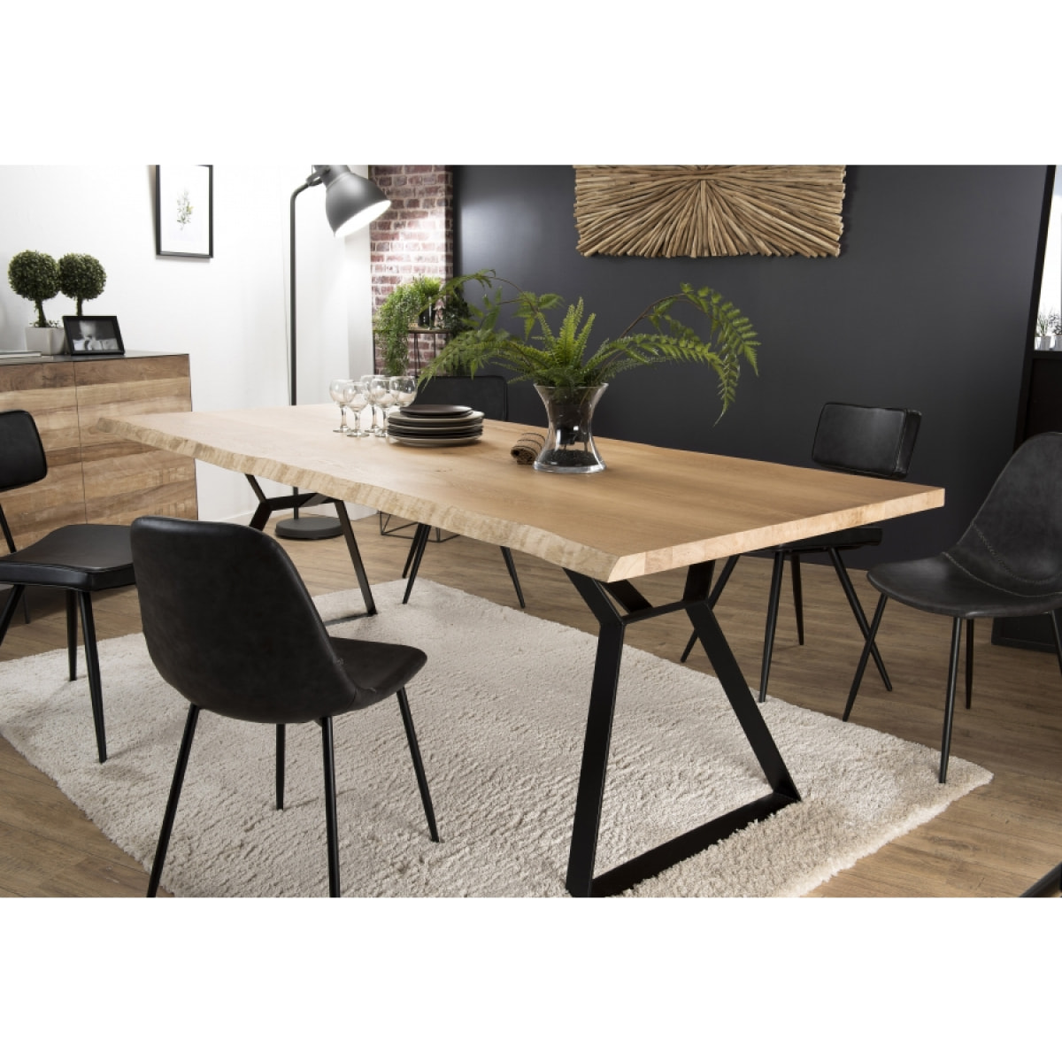 MADISON - Table à manger rectangulaire 230x100cm bois chêne pieds métal noir