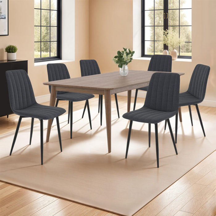Chaises Fiona velours gris foncé pieds métal noirs - lot de 6