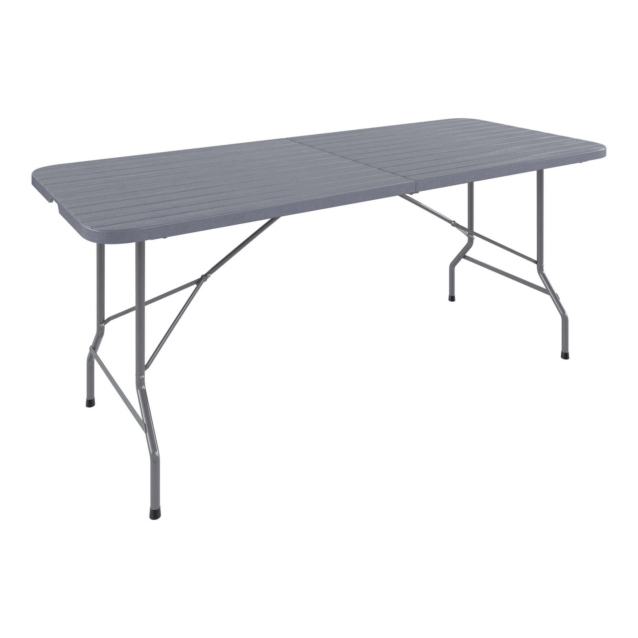 Tavolo Tavolino Pieghevole In Dura Resina Effetto Legno Set Birreria Facile Trasporto Con Maniglie Giardino Campeggio Terrazzo Fiere 180x74Cm Grigio