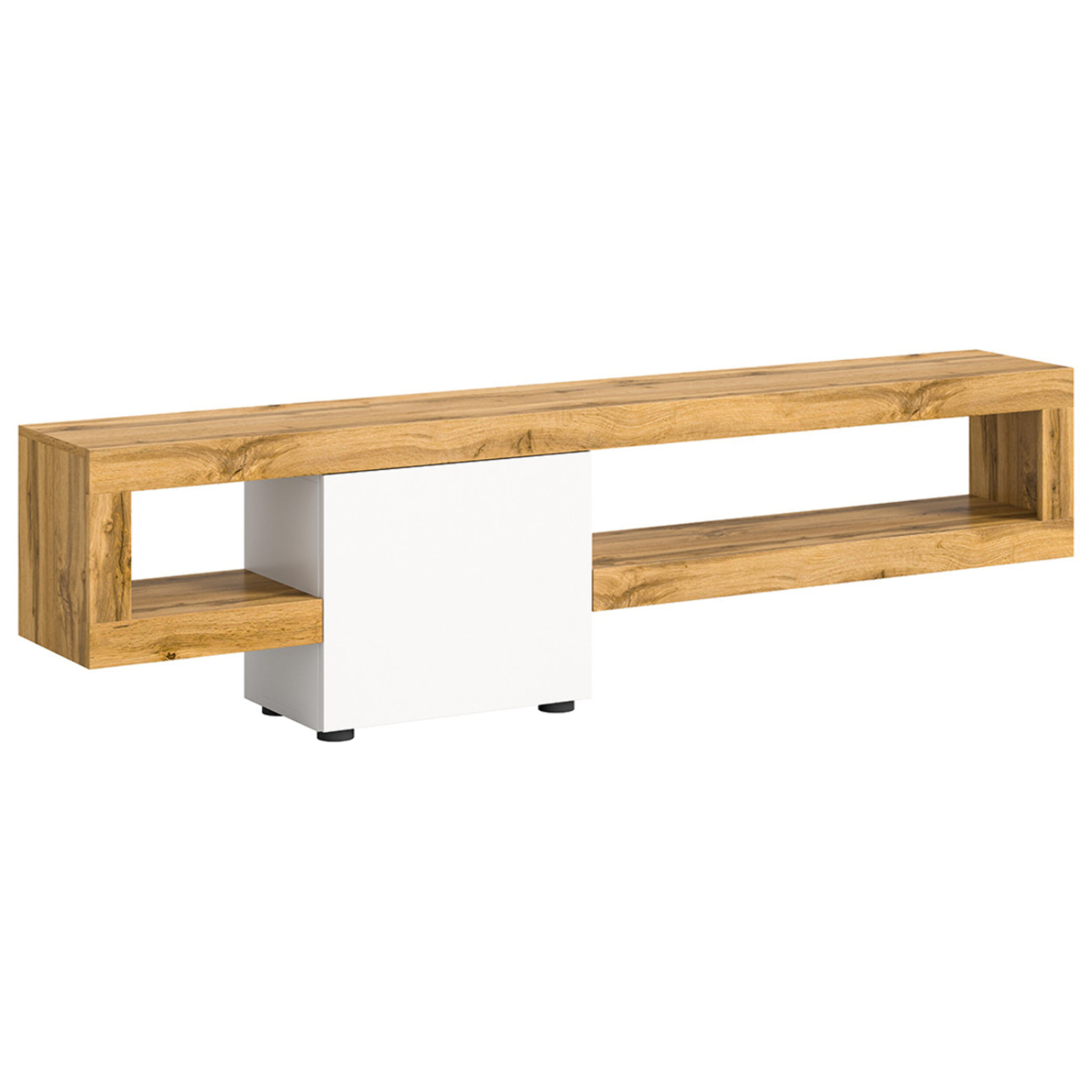 Ned - meuble tv suspendu - 1 porte et 1 étagère - bois et blanc - 190 cm - Bois / Blanc