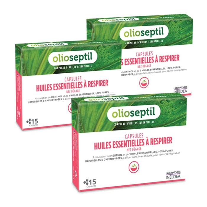 OLIOSEPTIL® - Capsules huiles essentielles à respirer - Pour inhalation - Association de menthol et d'huiles essentielles 100% pures naturelles et chemotypées - Sans alcool - Lot de 3 produits