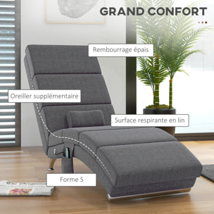 Fauteuil relax massant chauffant design contemporain - chaise longue d'intérieur - piètement métal chromé tissu gris