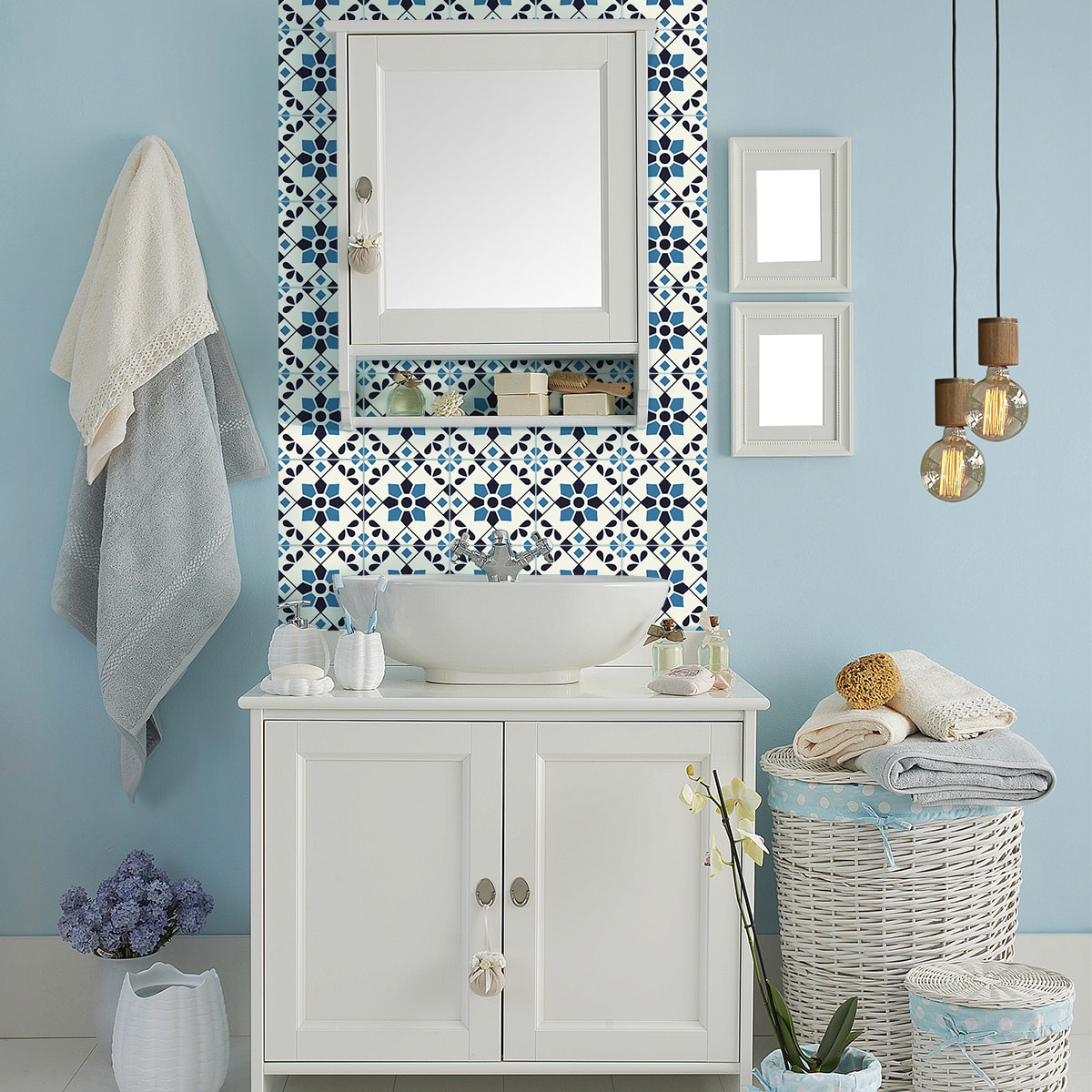 Stickers muraux - Sticker Mural Carrelage adhésif Cuisine Salle de Bain - 9 STICKERS CARREAUX DE CIMENT AZULEJOS ZARIA