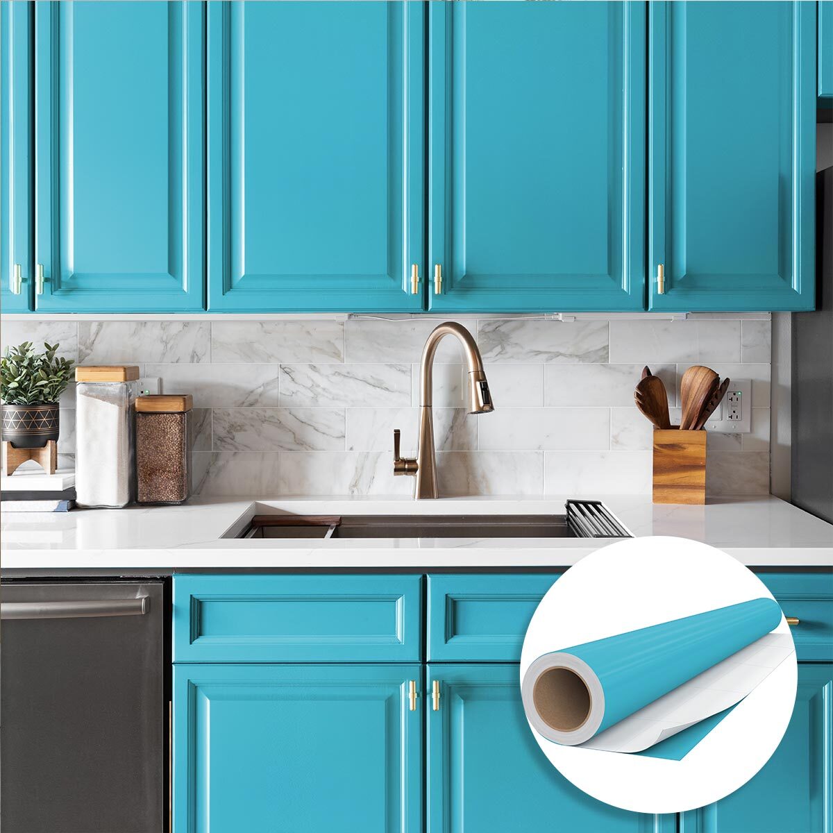 Rouleau adhésif décoratif Vinyle au Mètre - Bleu ciel - Sticker Lavable Imperméable Mur Cuisine Meubles