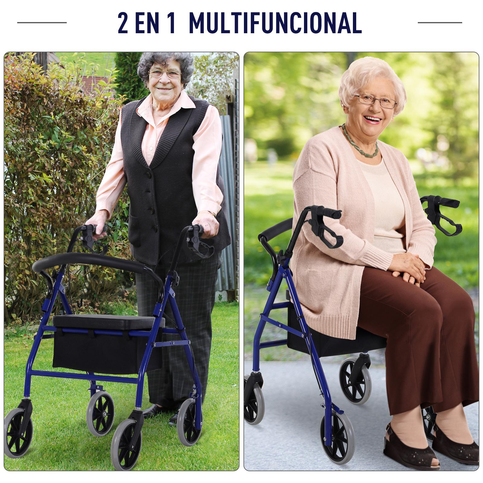 Andador para Adultos con Asiento Ajustable y Reposapiés Plegable 77x55.5x84-93 cm