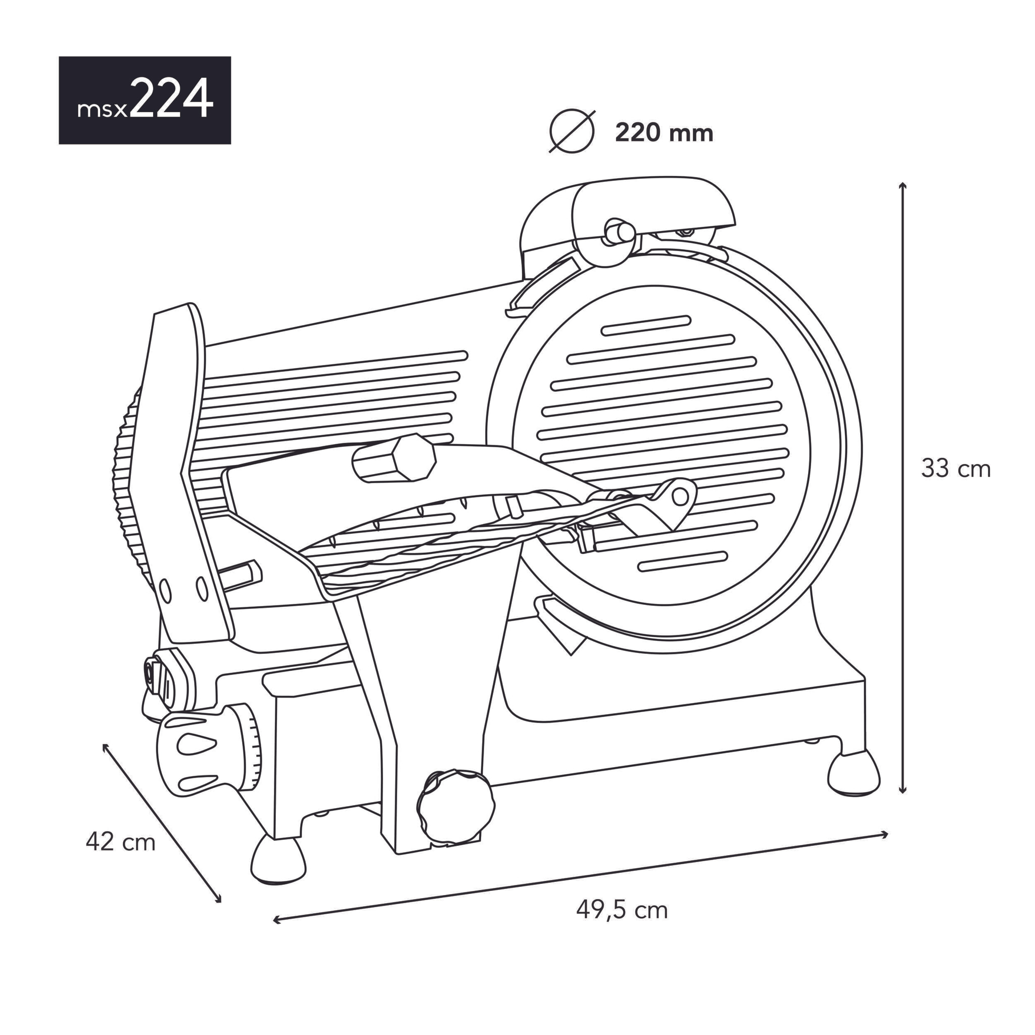 Cortafiambres profesional MSX224 H.Koenig, corte 0-12 mm, hoja italiana 20 cm, 282 rpm, rojo