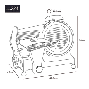 Cortafiambres profesional MSX224 H.Koenig, corte 0-12 mm, hoja italiana 20 cm, 282 rpm, rojo