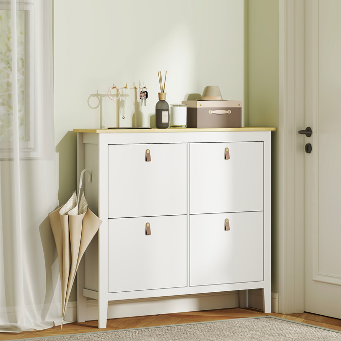 Meuble à chaussures armoire à chaussures 4 portes 4 étagères amovibles réglables dim. 105 x 24 x 95,5 cm blanc effet bois clair