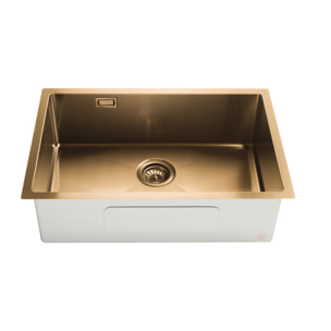 Timeless Évier de cuisine sous plan inox 304, 1 bac , 68x45x21 cm, Or brossé PVD